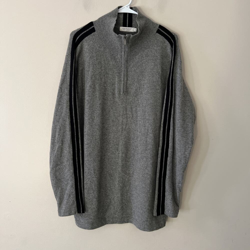 Lochmere Grey 100% Cashmere Pullover Sweater Half Zip Size Large